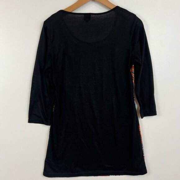 Oze Women’s Medium Psychedelic Bohemian Art to Wear Mini 3/4 Sleeve Dress Black - Picture 9 of 14